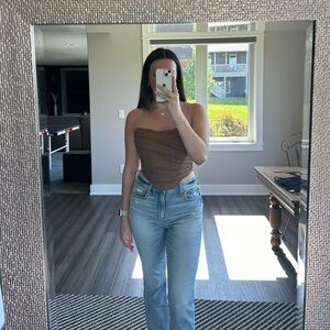 Brown Strapless Mesh Bustier Zip Top